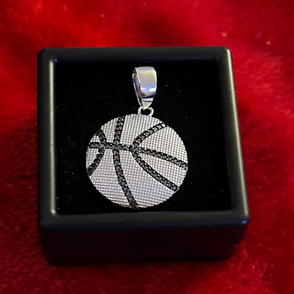 Silver Basketball Pendant Necklace